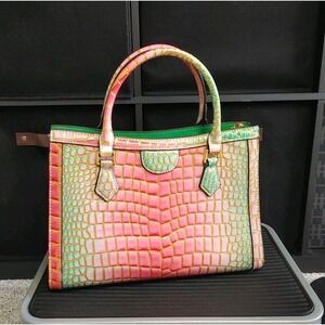 N9 Beautiful Crocodile Embossed Handbag/Crossbody Luxury Hand Bag Pink Green